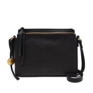 margo NEW YORK - Large Jules Accordian Double Zipper Black Leather Crossbody Bag